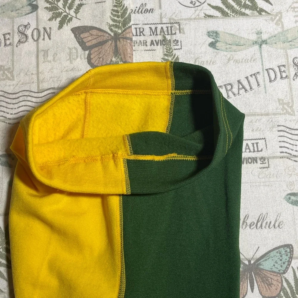 Color Block Leggings Yellow Green Funky Statement Athleisure Womens‎ - Picture 3 of 4